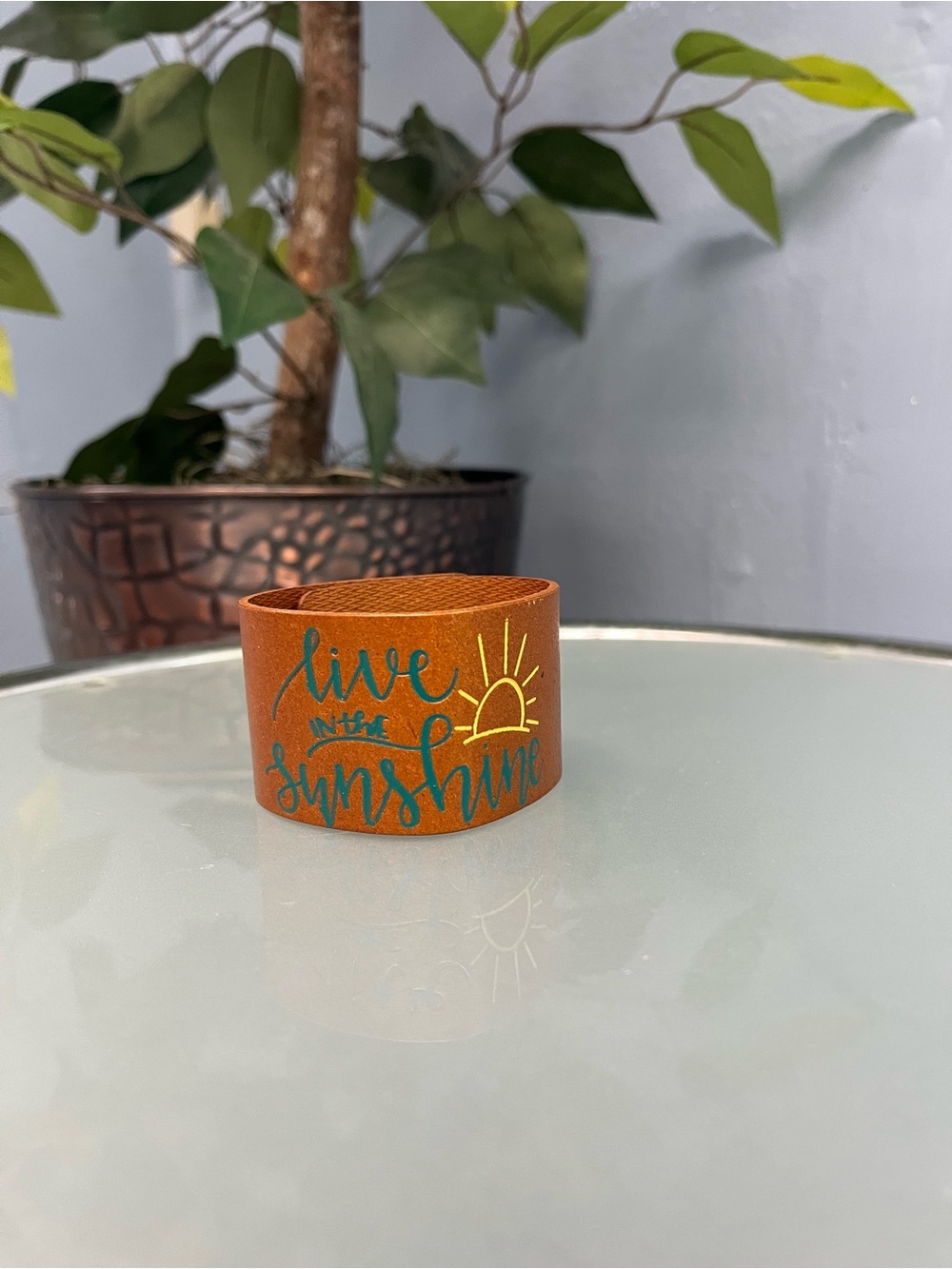 Live In The Sunshine Leather Cuff Bracelet - Brown with Teal & Yellow